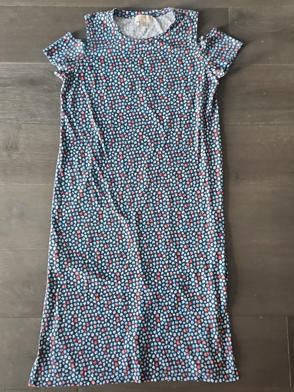 Michael Kors Navy Midi Dress with Pink Red & Light Blue Floral Print Womens XL